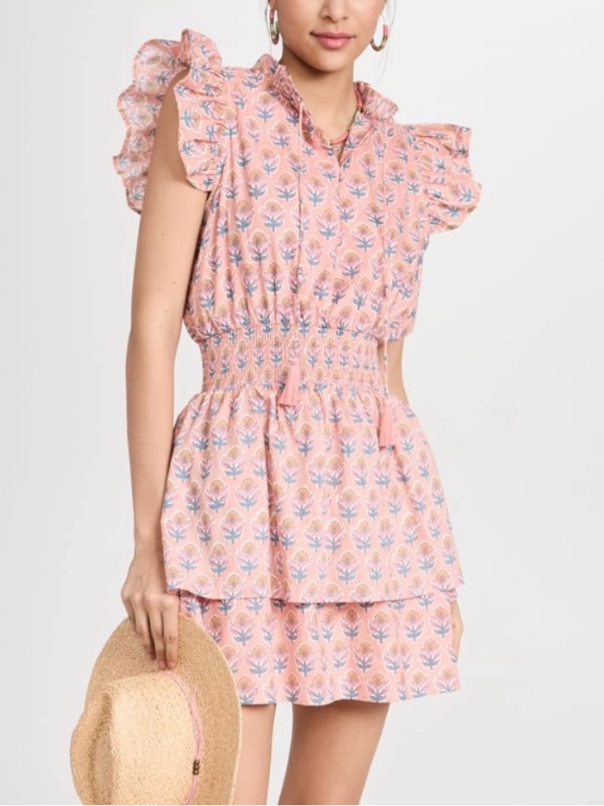 Marea By Liz Joy Sarah Flutter Dress Coral Peach Smocked Waist Boho Xs $178